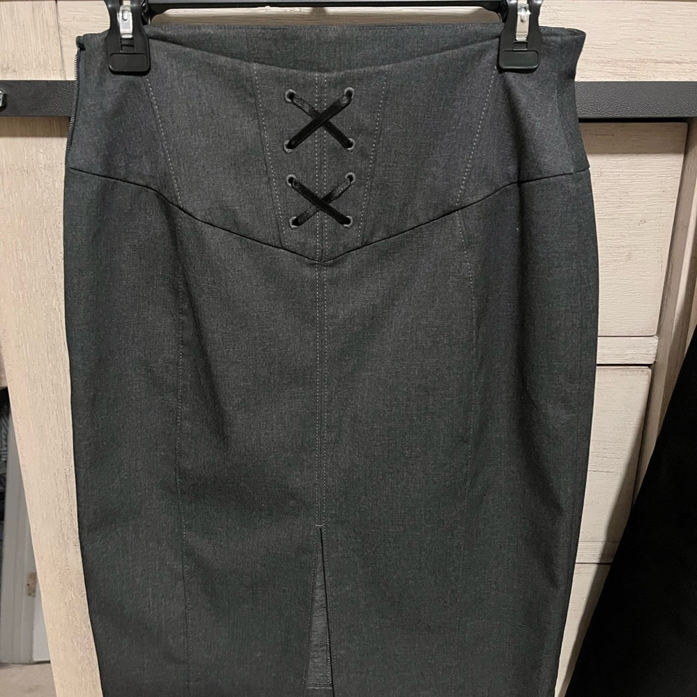 Express Charcoal Pencil Skirt with Lace-Up Detail